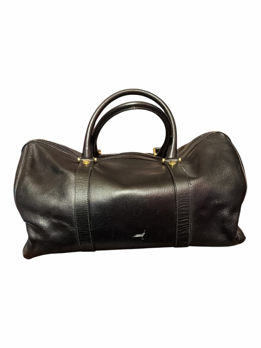 Vintage Bally Switzerland Black Grained Leather Boston Duffle Travel Bag - Picture 3 of 6